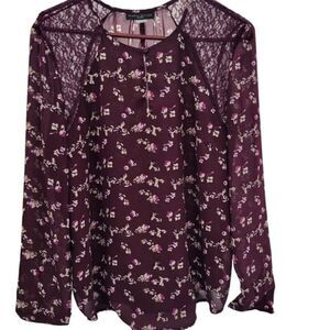 Simply Styled by Sears Long Sleeve Blouse w/ Floral‎ Pattern and Lace Shoulder
